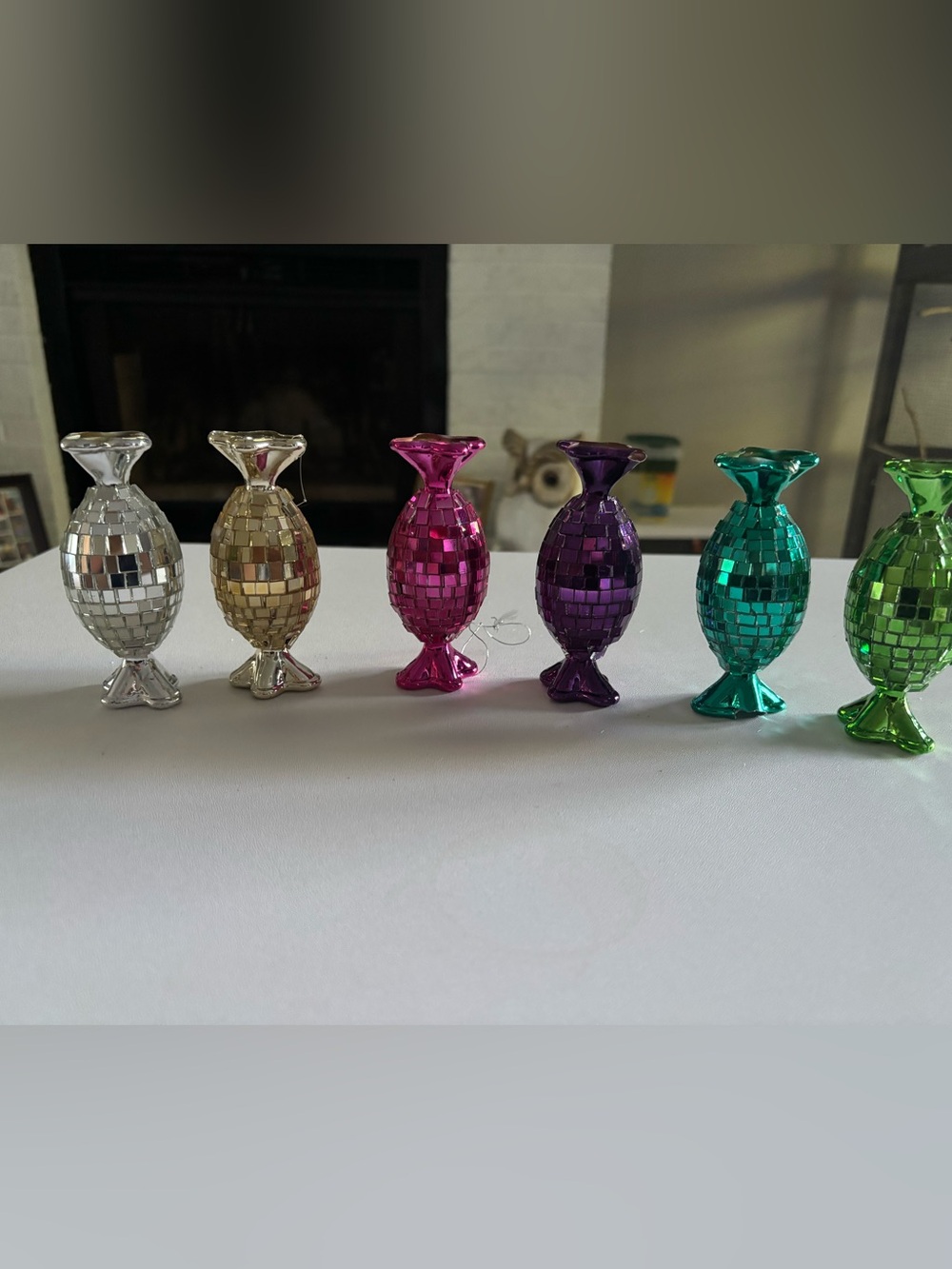 Set of 6 Vintage-Style Disco Ball Candy Ornaments - Colorful Mirror Tile Decor